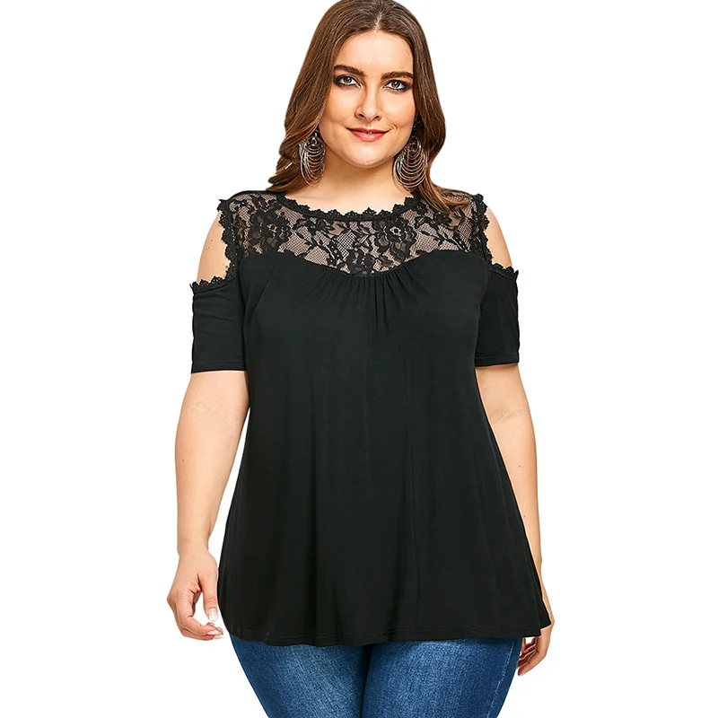 PlusMiss плюс размер 5XL 4XL винтажная кружевная вязаная блузка с открытым плечом