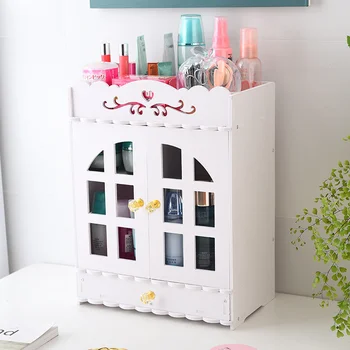 

Multi-layer cosmetic storage box wood plastic mirror skin care products shelf makeup dressing table lo8101101
