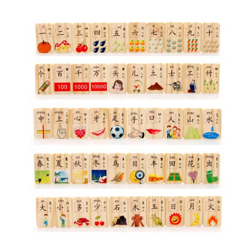 

100pcs/set Baby Wooden Domino Game Play Toys Chinese Character Fruit Montessori Educational Toys