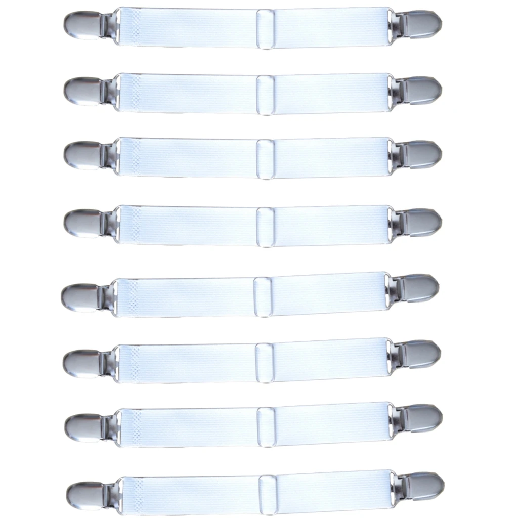 8 Pieces 2-Heads White Bed Sheet Holder Strap Clip Blankets Sheet Gripper Garter
