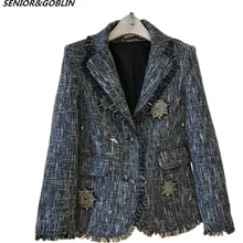 Осенне-зимняя женская куртка, тонкое клетчатое твидовое пальто, милые бусинки под алмаз, Повседневная клетчатая куртка, тонкая верхняя одежда с кисточками