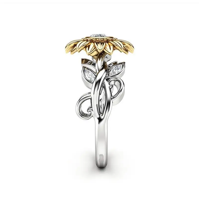 Кристальное Женское Обручальное кольцо с подсолнухом, милое роскошное 925 Серебряное обручальное ювелирное изделие, кольцо с циркониевым камнем для женщин