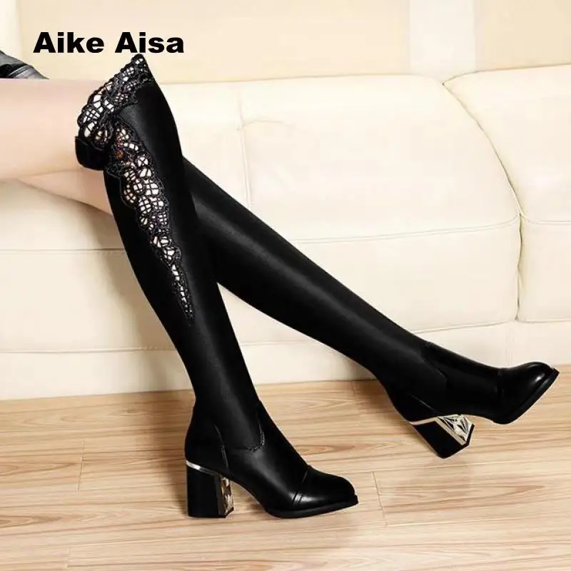 

HOT Winter Over The Knee Boots Women Stretch Fabric Thigh High Sexy Woman Flat Shoes Long Bota Feminina zapatos de mujer Leather