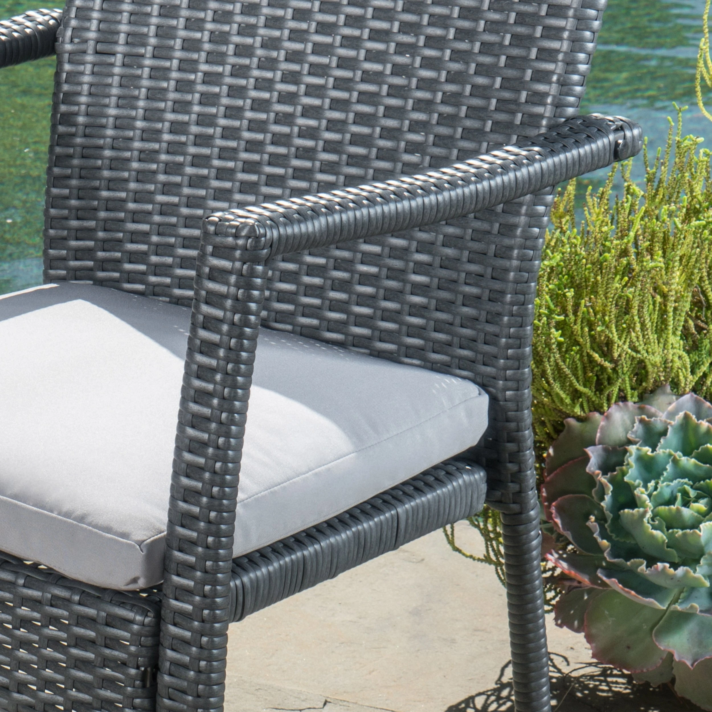 Bishop Outdoor 5 Piece Gray Wicker Dining Set with Tempered Glass Table (2)