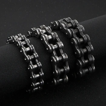 

Punk Brushed Bike Bracelet 18mm 22mm Heavy Men's Vintage Black Stainless Steel Motorcycle Bicycle Biker Chain Bracelets 18-23cm