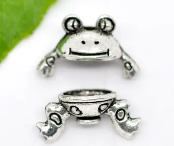 

10Sets Silver Tone Smile Frog Animal Metal End Beads Caps Jewelry DIY Findings 15x9mm