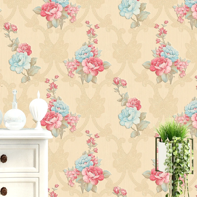 

3D Embossed Flowers Wallpaper Living Room Bedroom Pastoral Wall Paper For Wall Home Decor PVC Vinyl Wallpaper Papel De Parede 3D