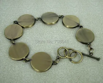 

18mm Vintage Antique Bronze Brushed Round Bezel Tray Cabochon Link Chain Toggle Clasps Cuff Bracelet Settings Blank Wholesale
