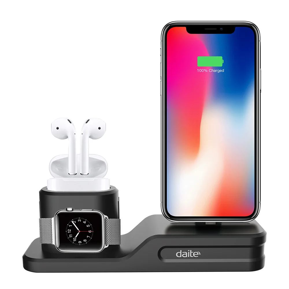 

3 in 1 Mobile Phone Charger Holder Cable Storage Box For Apple watch Charging Stand For airpods iPhone Anti-drop Silicone Base