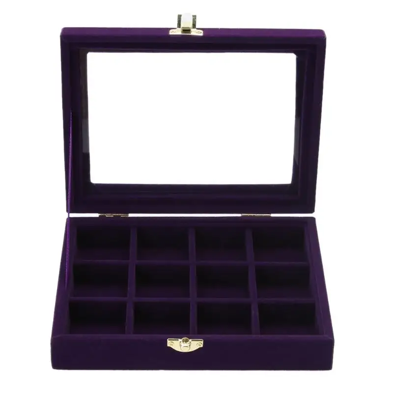 

Fashion Velvet Glass Jewelry Display Box Tray Holder Storage Box Organizer