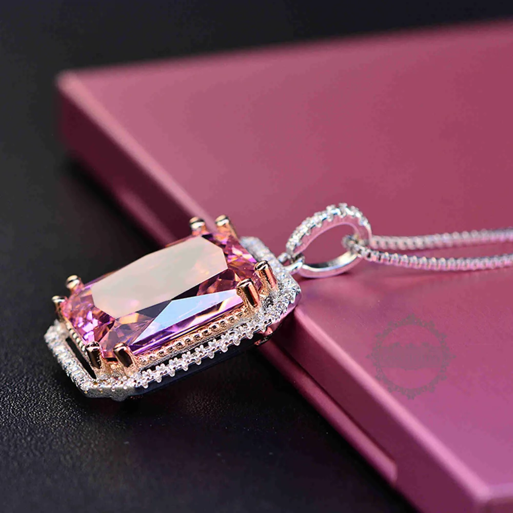 18inches Silver Pink Rectangle Large CZ Love Pave Setting Cubic Zirconia Women Luxury Elegant Fashion Wedding Necklace 6330033