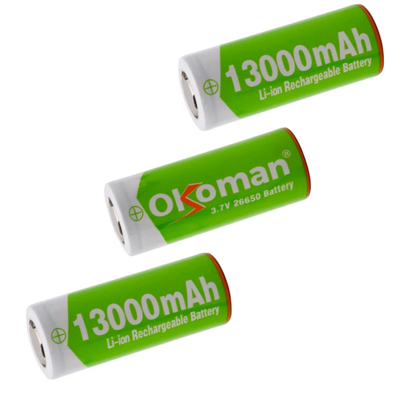 Okoman 26650 батарея 13000mAh литий ионная аккумуляторная для светодиодного фонарика
