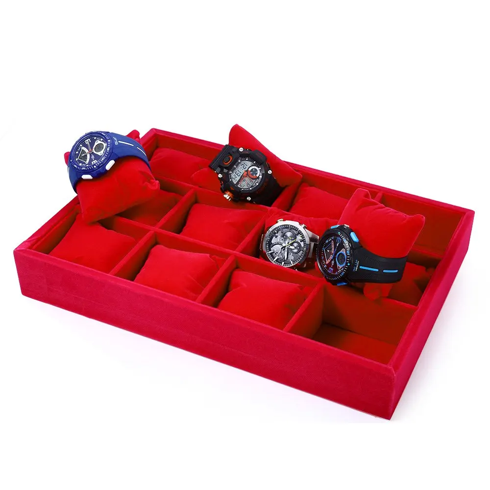 12 Grids Red Flocking Watch Case Jewelry Display Boxin Watch Boxes