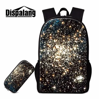 

Dispalang students backpack school book bag and pen bag into one unique satchel for children Golden starry sky fashion schoolbag