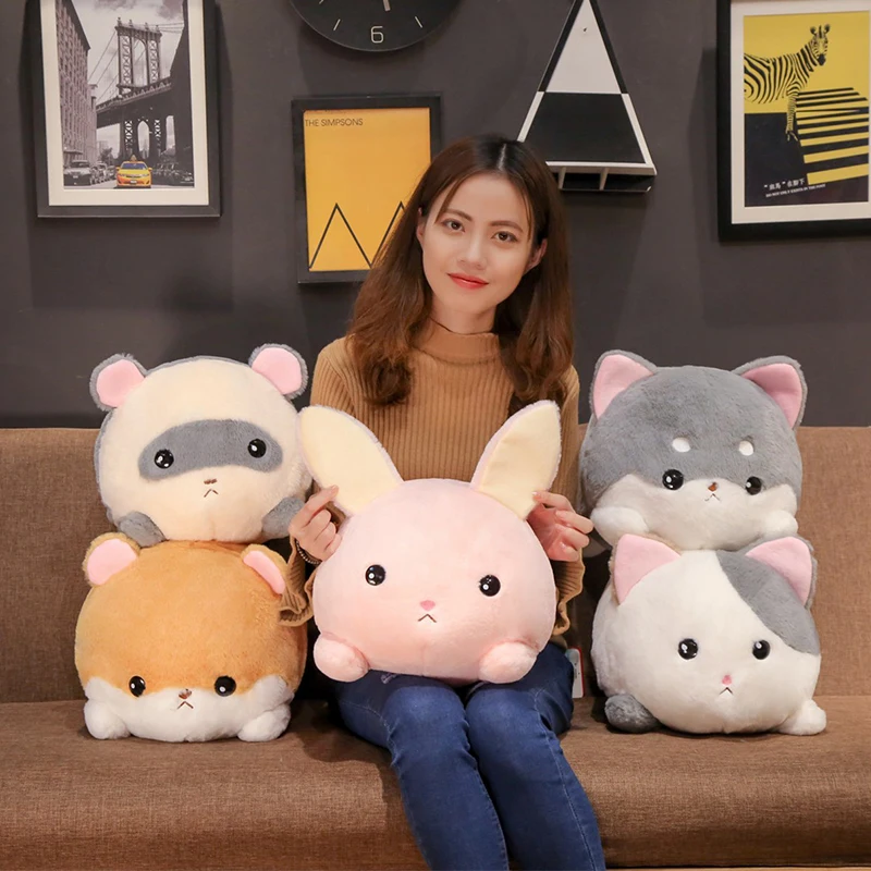 

Cartoon Stuffed Animals Plush Toys Cute Round Ultra Soft Animals Pliiow Rabbit Cat Mouse Shiba Inu Kids Plushie Doll Girls Gift