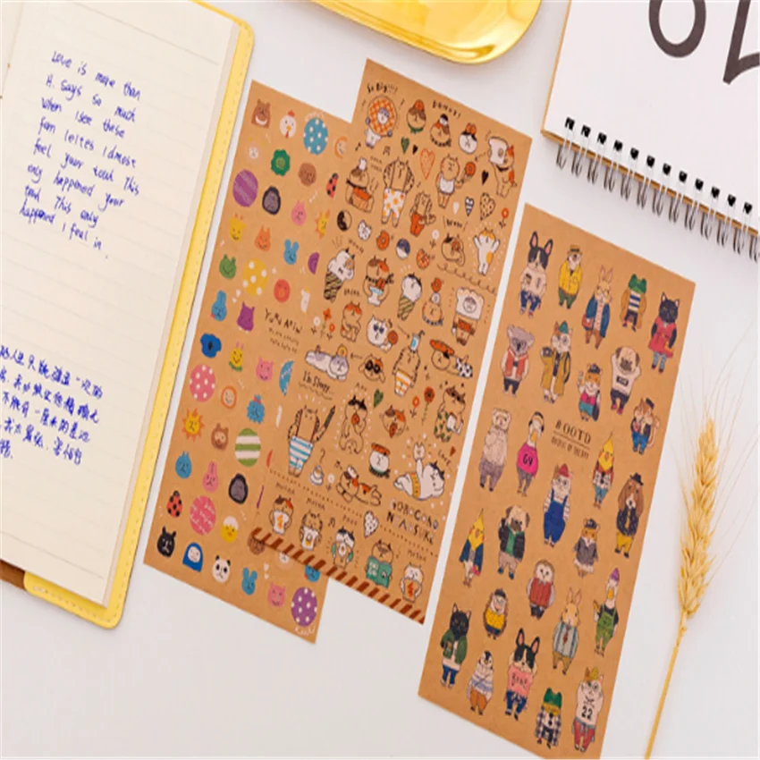 

1pcs/lot New Japanese kraft paper cat sticker Diary Handmade Paper Lable Sealing DIY Decorative sticker stationery