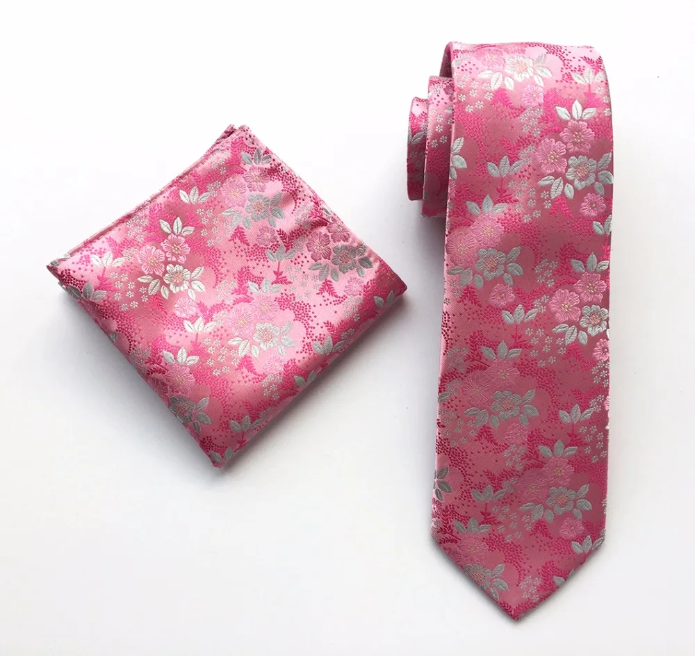 Designer's Men Luxury Floral Necktie Set Embroidered Pink Flowers Ties