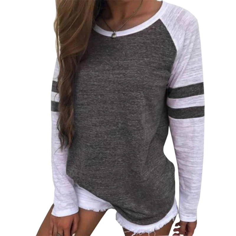 

Baseball Girls Striped T-Shirts Top TShirts Women Tops Basic Tees Patchwork O Neck Top Tee Female Blusas Camisetas Mujer GV162