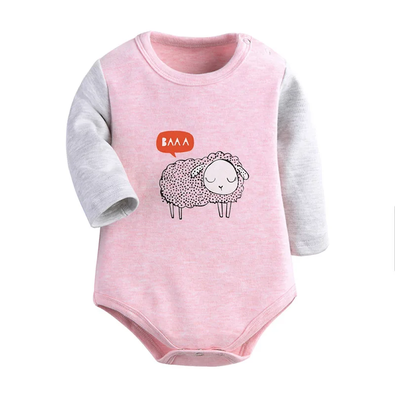Весенний боди для малышей, модная одежда для сна из чистого хлопка с длинными рукавами и рисунком овечки для маленьких девочек, 1 предмет, боди для маленьких мальчиков 6-18 месяцев - Цвет: Pink