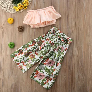 

Baby Girl Off-shoulder Top Shirt Flower Flare Trousers Pants Summer Outfits Child Baby Girls Kids Clothes Outfits
