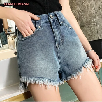 

Ladies Jeans Womens High Waist Washed Wide Leg Pants Shorts Loose Jeans Pants Korean Women Bleached Ripped Denim Cotton