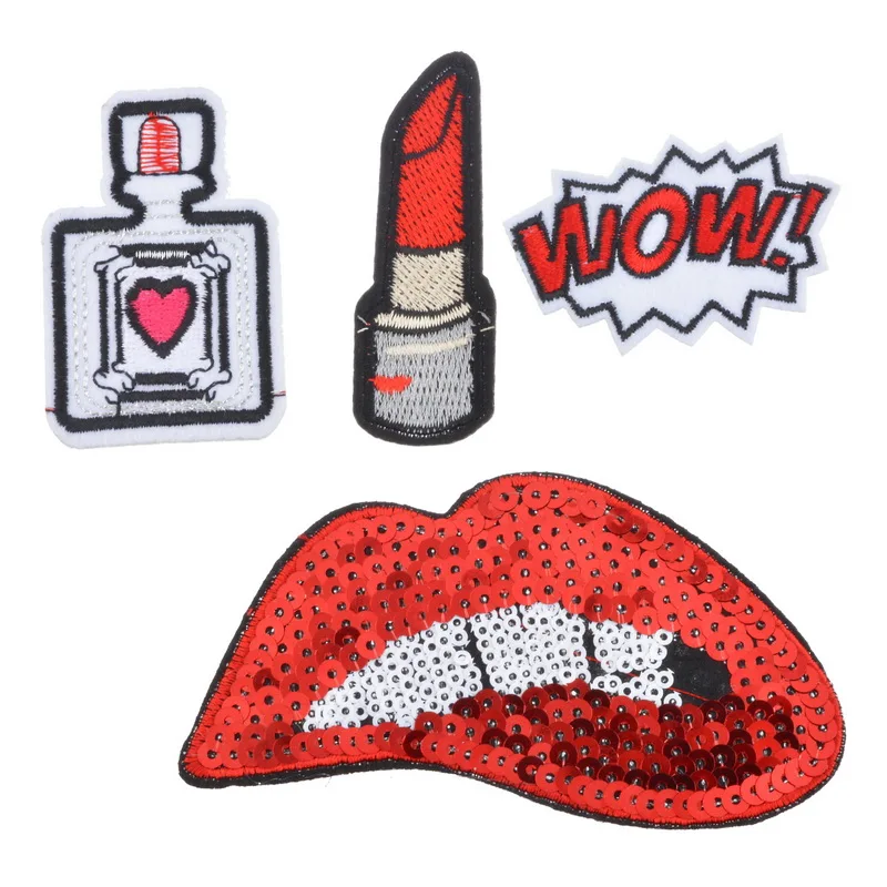 

Hoomall 4PCs Fixed Mix Iron On Patches Clothing Lipstick Mouth Patches Applique Embroidered Fabric Badges Jeans Decoration