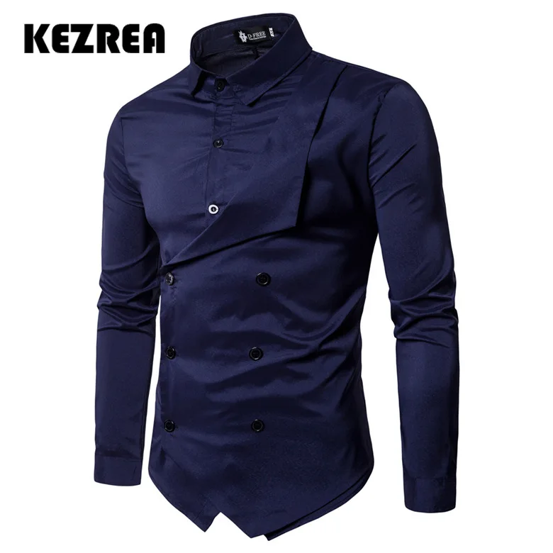 

Kezrea Men Shirt Spring Men's Slim Fit Dress Shirt Male Long Sleeves Fake Two Casual Shirt Camisa Masculina New Brand Size M-XXL