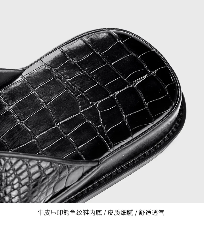 real genuine crocodile skin men summer shoe slipper black color high end quality crocodile belly skin men summer shoe