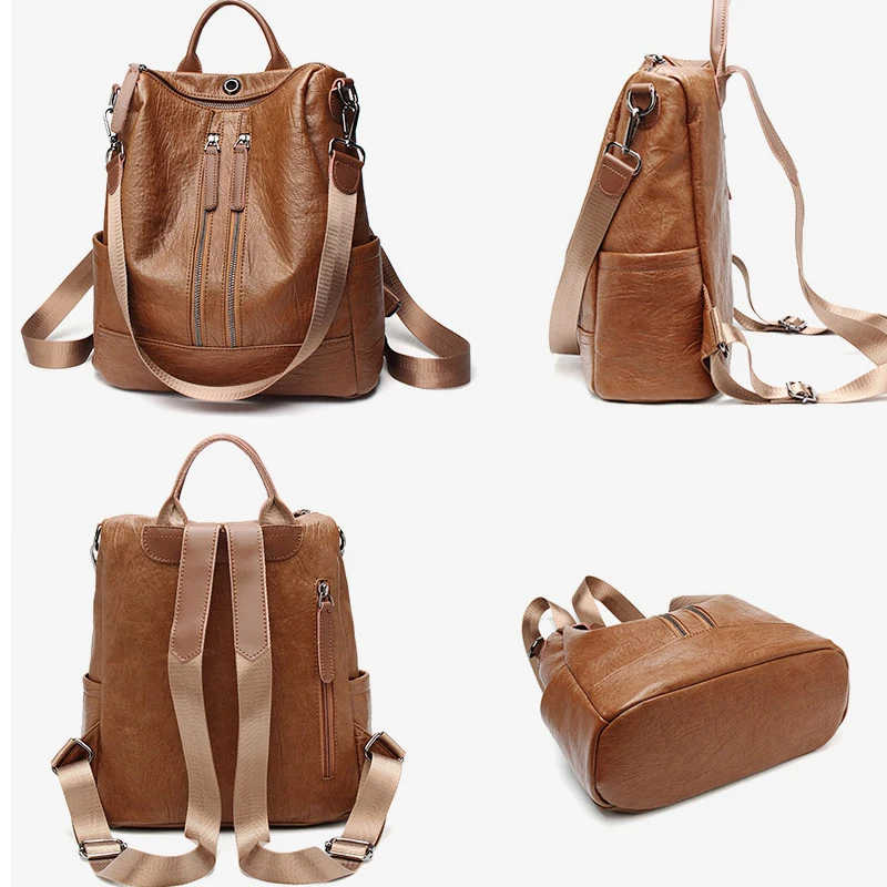 ZROM Female Backpack Mochila Feminina Casual Multifunction Women Leather Backpack Female Shoulder Bag Sac A Dos Travel Back Pack