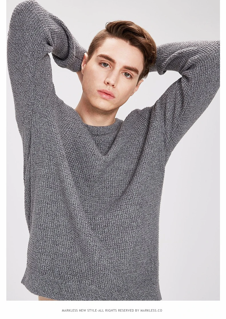 Markless модный мужской свитер, однотонный мужской пуловер, повседневный вязаный свитер, мужской свитер с длинными рукавами и круглым вырезом, Мужская одежда, MSA6729M