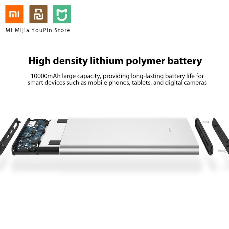 Внешний аккумулятор Xiaomi 3, 10000 мА/ч, USB-C, 2 способа, 18 Вт, QC3.0, быстрая зарядка, внешний аккумулятор для samsung, Xiaomi, huawei, два USB выхода