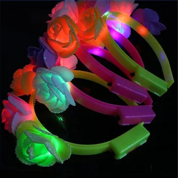 

Glowing Headband With Beauty Rose Flower For Girl Lady Gift Party Wedding Christmas Decoration 5pcs/lot Saft Led Head Hoop Toys