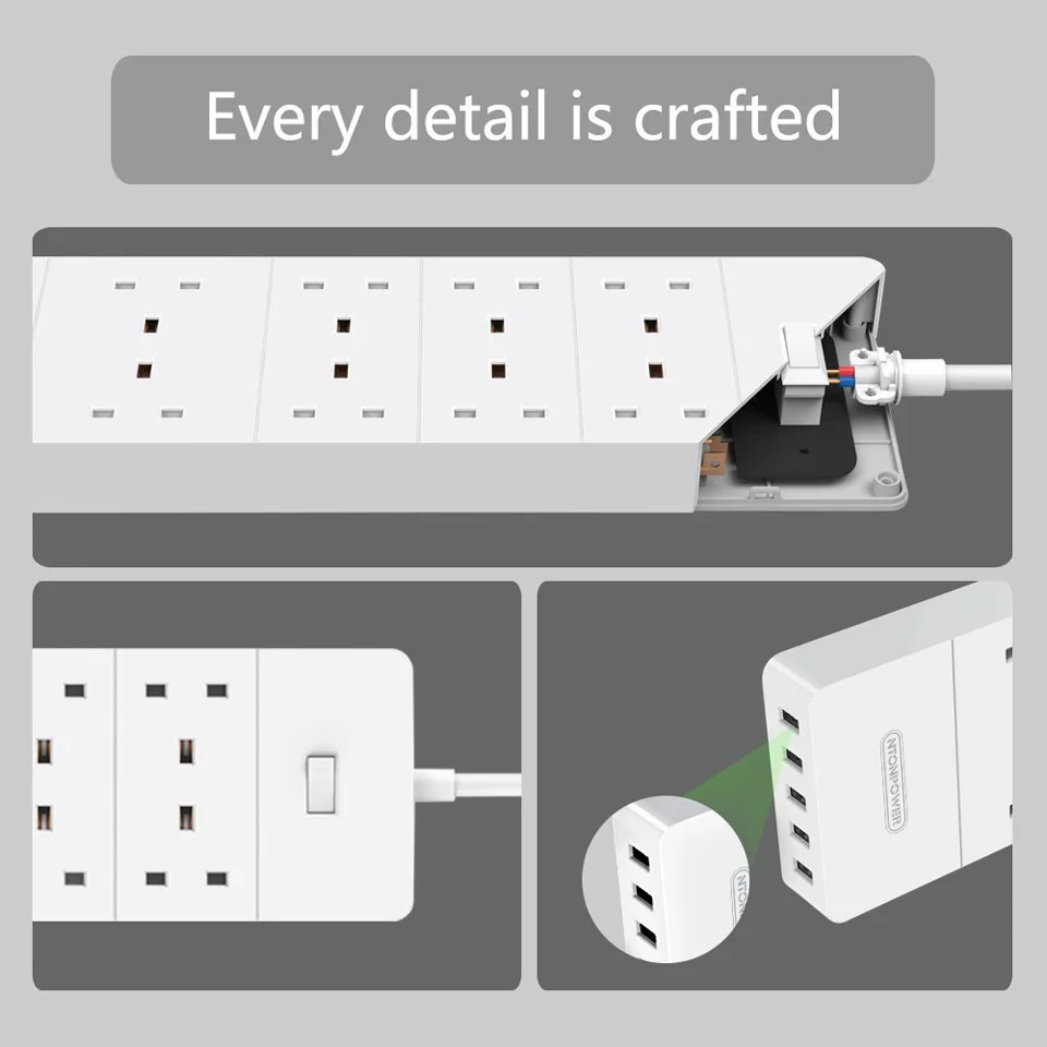 NTON POWER HPC UK Электрический Штекерный разъем USB Power Strip 8 AC 3250W защита от перегрузки 4