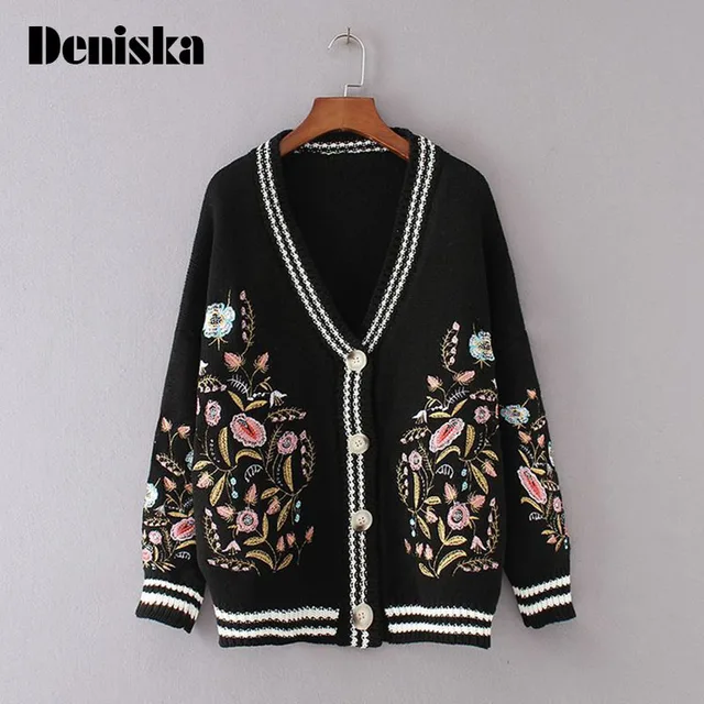 women's embroidered cardigan sweater