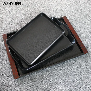 

Dropshipping Japanese tray rectangular imitation wood grain household frosted plate plastic tea tray snack plate tray bread