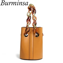Burminsa уникальный дизайн акриловая цепочка ремень ведро из натуральной кожи сумки маленькие женские сумки через плечо женские сумки
