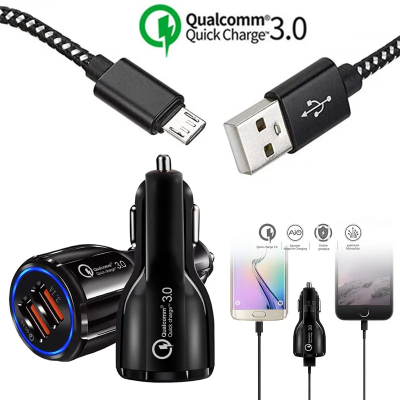 

QC 3.0 3.1A Fast AC powe Adapter Car Charger & Micro USB data Cable For Samsung Huawei Xiaomi NOKIA 6 4.2 HTC LG Android Phone