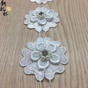 

Pearl Rhinestone Crystal Flower Soluble Wedding Lace Trim Knitting Embroidered Handmade Patchwork Ribbon Sewing Supplies Craft