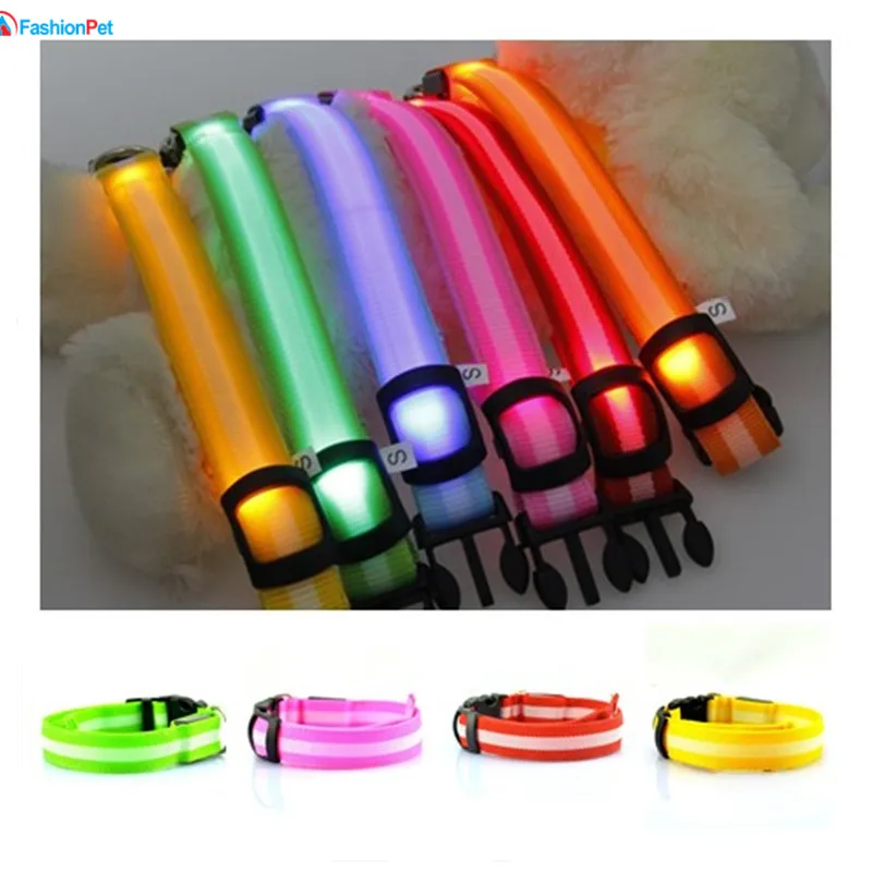 

Nylon Pet Dog LED Collar Night Safety LED Light-up Flashing LED Pets Cat Collar Small Medium Dog Collars