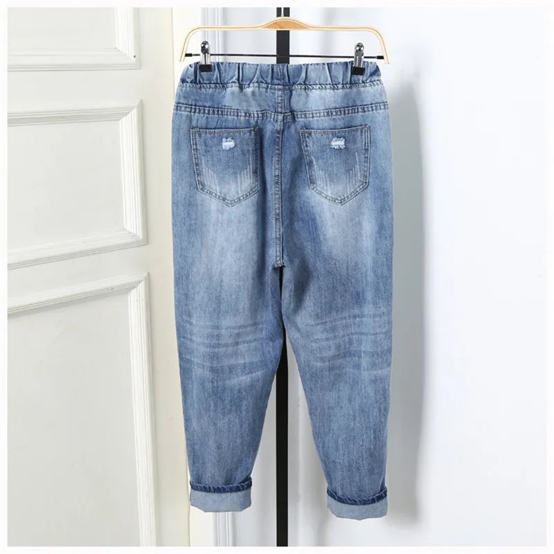 Штаны-шаровары размера плюс 5XL для женщин, свободные джинсы бойфренды, джинсовые штаны, повседневные винтажные женские джинсы с эластичной талией, джинсы для женщин Q366