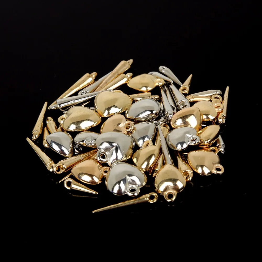Plastic Beads Heart and Long Nail type 30-200pcs Plastic CCB Charm Pendant Beads Mix SIze Rhodium/KC Beads