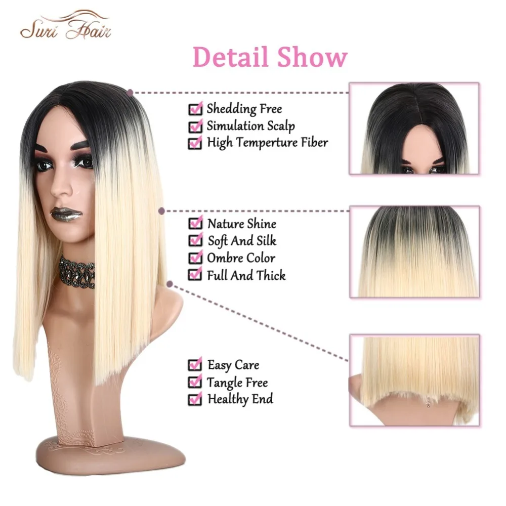Pelo SURI raíz negra Ombre Rubio 613 # pelucas sintéticas rectas Pelo Corto Bob Rosa mujeres fibra de alta temperatura cosplay cabello Pelo SURI raíz negra Ombre Rubio 613 # pelucas sintéticas rectas Pelo Corto Bob Rosa mujeres fibra de alta temperatura cosplay cabello