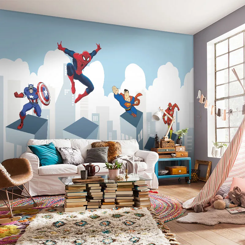 Discount Superhero Avengers Wallpaper on the Wall for Kids Room Nusery Room Bedding Home Decor Free Shipping