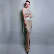 Платье со стразами для женщин, костюм для ночного клуба, женская одежда с кисточками, вечерняя одежда для сцены, женское платье для ночного клуба VDB684