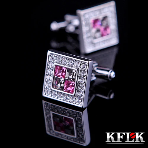 

KFLK 2019 Luxury HOT shirt cufflink for mens gift Brand cuff button wedding Crystal cuff link High Quality abotoaduras Jewelry