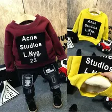 Брендовая одежда для мальчиков Модный Детский свитер из плотного флиса+ джинсы комплект из 2 предметов, детский зимний комплект, толстовки для мальчиков повседневные Костюмы для детей возрастом от 2 до 6 лет