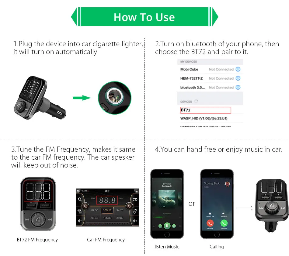 VANJEW BT72 автомобильный Bluetooth fm-передатчик радио адаптер Модулятор MP3-плеер передатчики ручной работы USB TF карта 2 USB зарядное устройство