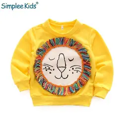 Simplee/Детские футболки для мальчиков, Осенние Топы с длинными рукавами для девочек, хлопковый свитер с рисунком льва и цветным мехом, детская
