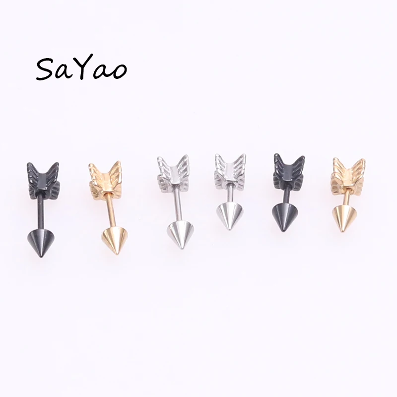 

SaYao 2 Piece Surgical Stainless Steel Stud Earring Cupid Arrow Tragus Earrings Fake Taper Love Helix Body Piercing Jewelry