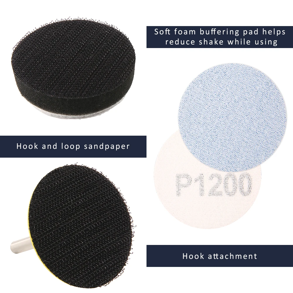 200pcs 80/180/240/800/1000/2000 Grits Sanding Disc Set + Hook Backed Panel Metal Shank for Polishing Cleaning Tools